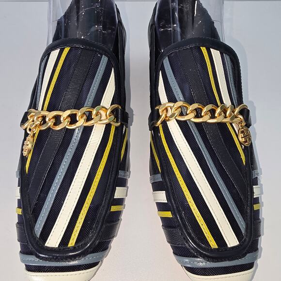 Tory Burch Jessa Stripe Mesh Loafer In Perfect Navy Multi Gold Chain Not Worn 9 - Picture 11 of 11
